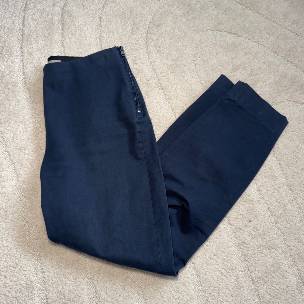 Everlane Pants Women 8 Navy Blue Side Zip Stretch Cotton Slim Straight Pull on - Picture 3 of 9